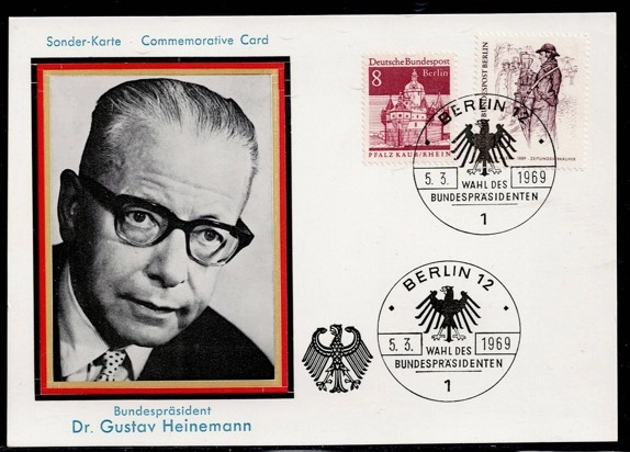 1969 Gustav Heinemann’ın Almanya Federal Başkanı seçilmesi özel damgalı kart