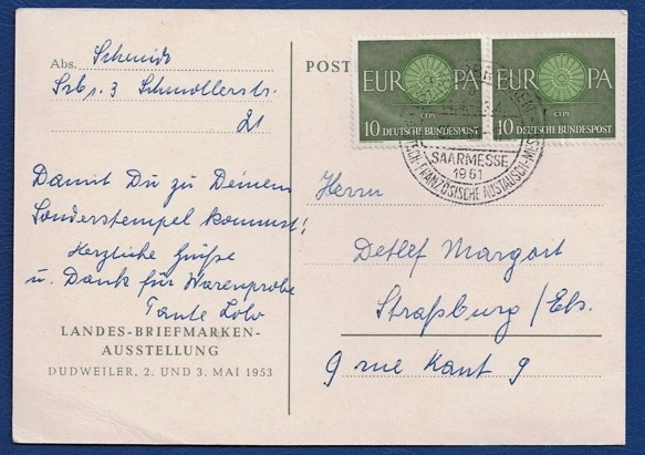 Saarmesse 1961 Kartpostal – Europa Pulları ve Özel Damga