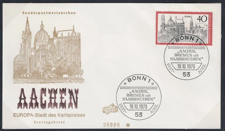 Almanya 1973 Turizm: Aachen Şehir Merkezi FDC