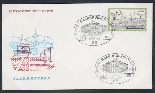 Almanya 1973 Turizm: Saarbrüken Şehir Merkezi FDC