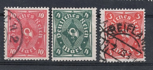 1922-1923 Deutsches Reich Tipografik Seri – 3, 4, 10 Pfennig Damgalı