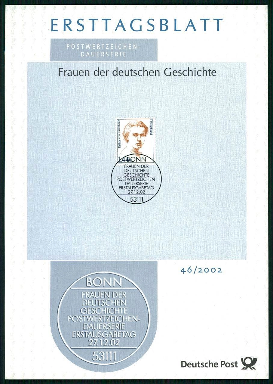 ALMANYA ERSTTAGSBLATT ETB 2002/46 ÜNLÜ KADINLAR ESTHER VON KIRCHBACH