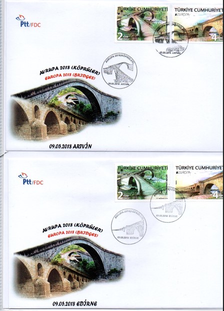2018 AVRUPA KÖPRÜLER ARTVİN EDİRNE FDC 2 ADET