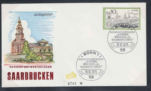 Almanya 1973 Turizm: Saarbrücken Şehir Merkezi FDC