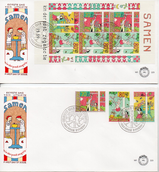 Hollanda 1994 Yardım Pulları, Hayırseverlik Çocuk Bakımı 2’li FDC Set