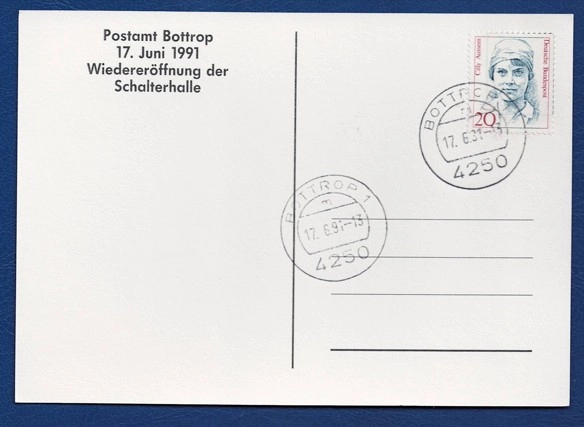 Bottrop Postanesi Kartpostalı – 17 Haziran 1991 Yeniden Açılış Damgası