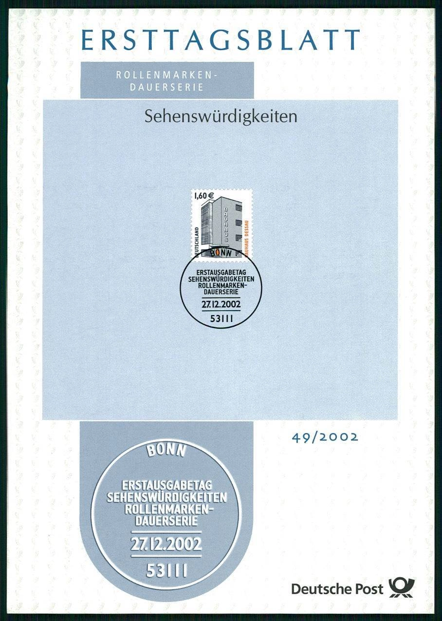 ALMANYA ERSTTAGSBLATT ETB 2002/49 MİMARLIK BAUHAUS DESSAU