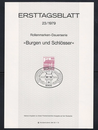 1979 Almanya ETB 23 – Burgen und Schlösser İlk Gün Sayfası