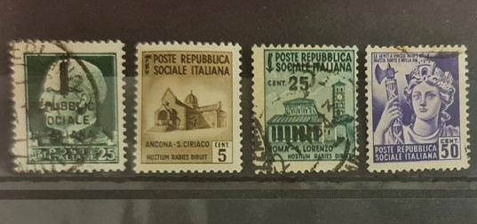 İtalya 1943-1945 eDamgalı Pullar – Monumenti d’Arte ve Klasik Figürler