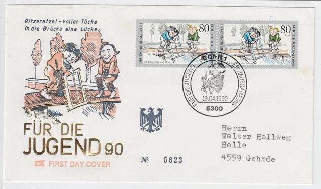 Almanya 1990 Gençlik: ’’Max ve Moritz’’in 125 yılı FDC