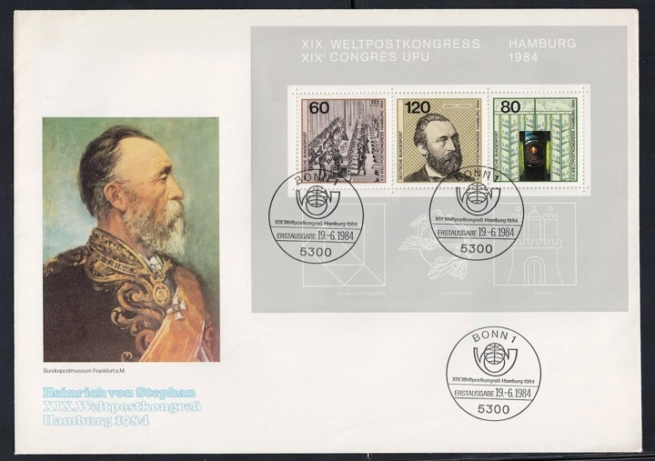 1984 Almanya XIX Weltpostkongress Hamburg – Heinrich von Stephan Anma Zarfı