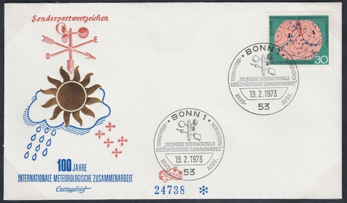 Almanya 1973 Meteorolojik İşbirliği FDC Bonn Damgalı