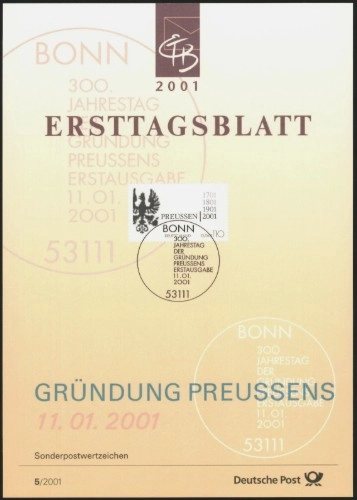 Almanya ETB, Ersttagsblatt 5/2001 – 300. Yıl Prusya’nın Kuruluşu