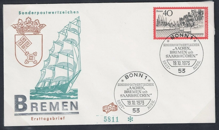 Almanya 1973 Turizm: Bremen Şehir Merkezi FDC