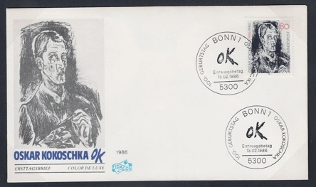 Almanya 1986 Oskar Kokoschka’nın 100. doğum günü FDC