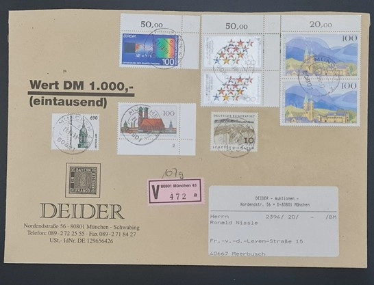 Almanya Deider Auktionen Wertbrief – 1.000 DM Taahhütlü Zarf (Münih, 1990’lar)