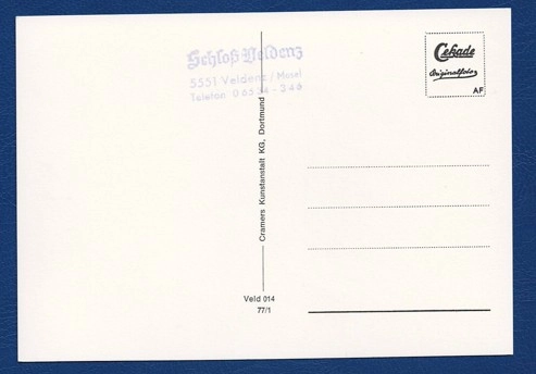 Postkutsche Kartpostalı – Lübeck ve Hamburg Arasında 1845 Diligence, Schloss Veldenz Kartpostalı – Cramers Kunstanstalt Basımı