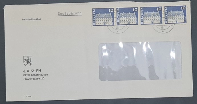  İsviçre’den Almanya’ya Pauschalfrankiert Zarf – Helvetia Pulları