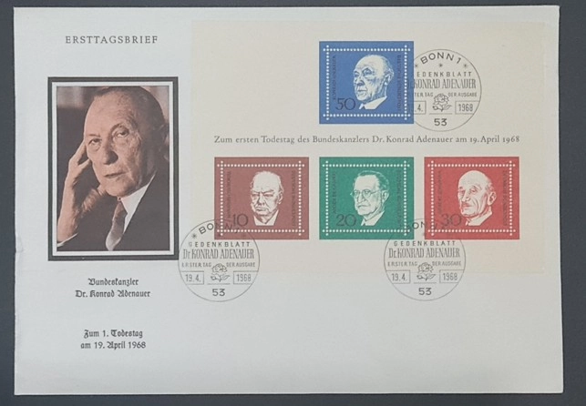 Konrad Adenauer Anma Zarfı – 1968 Bonn Damgalı
