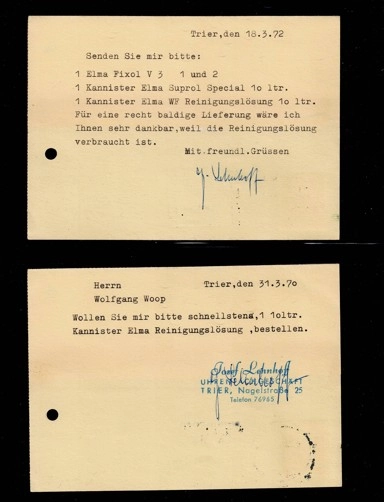 1970–1972 Trier – Saat Ustaları Ticari Yazışmaları ve Sipariş Belgeleri