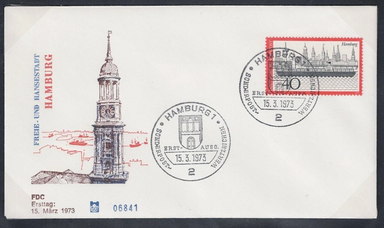 Almanya 1973 Turizm: Hamburg Limanı ve şehir manzarası FDC