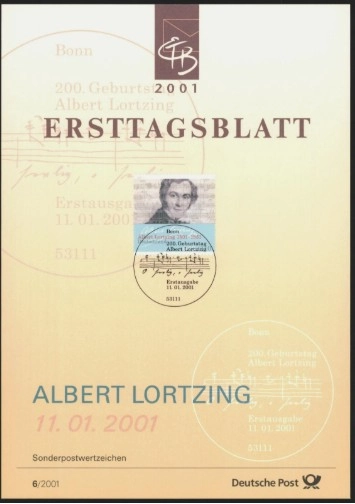 Almanya ETB, Ersttagsblatt 6/2001 – 200. Doğum Yılı Albert Lortzing