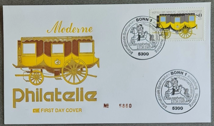 Almanya 1985 Uluslararası Pul Sergisi MOPHILA’85, Hamburg 3’lü FDC, Bonn