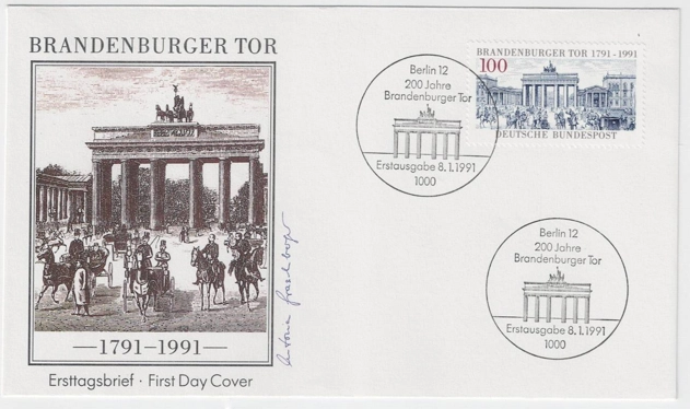 Almanya 1991 200. Yıl, Brandenburg Kapısı, Berlin FDC
