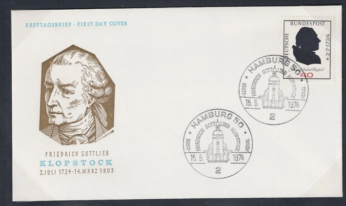 Almanya 1974 Friedrich Gottlieb Kloppstock’un 250. doğum günü FDC