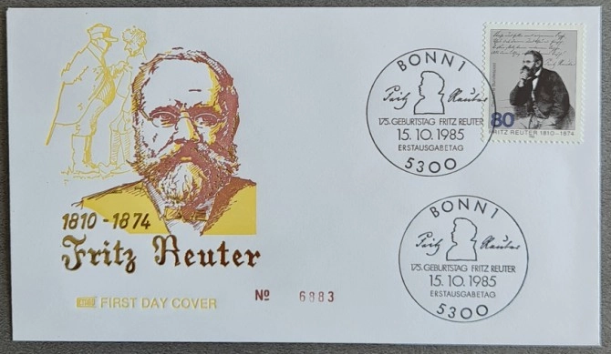 Almanya 1985 Fritz Reuter FDC, Bonn
