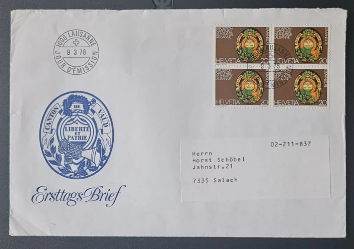  İsviçre Vaud Kantonu FDC – 1978 Lausanne