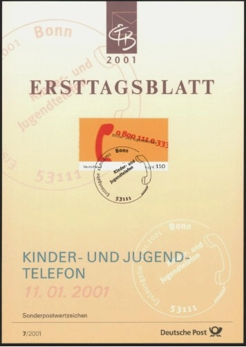 Almanya ETB, Ersttagsblatt 7/2001 – Kinder- und Jugendtelefon