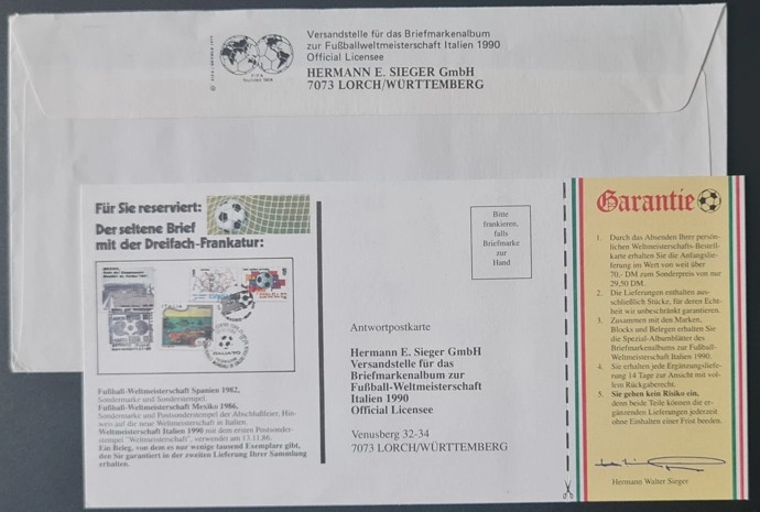  1990 Dünya Kupası İtalya Zarfı – Sieger GmbH Koleksiyonluk