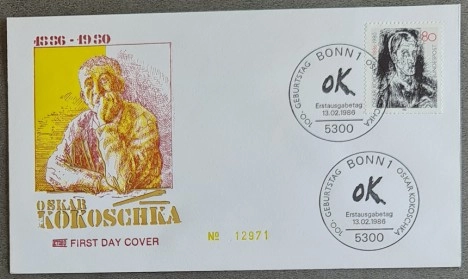 Almanya 1986 Oskar Kokoschka’nın 100. doğum günü FDC, Bonn