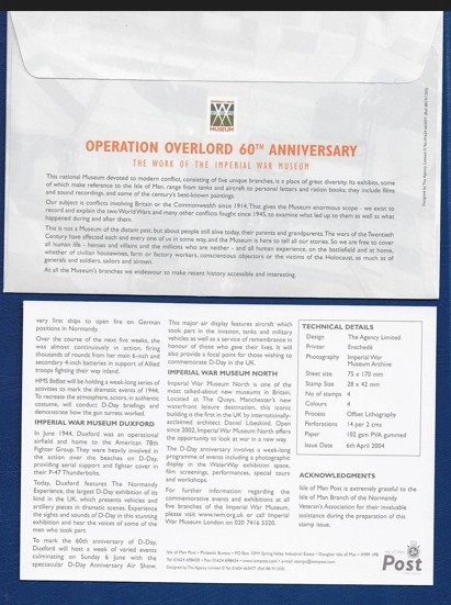 2004 Isle of Man Post tarafından çıkarılan “Operation Overlord – 60. Yıl” anma zarfı ve bilgi kartı