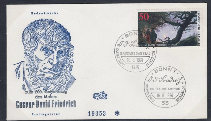 Almanya 1974 Caspar David Friedrich FDC
