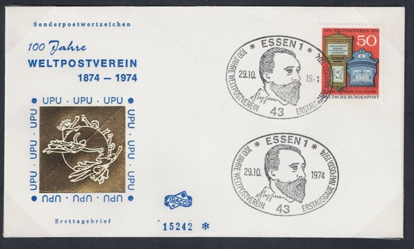 Almanya 1974 Evrensel Posta Birliği (UPU) Yüzüncü Yıl FDC