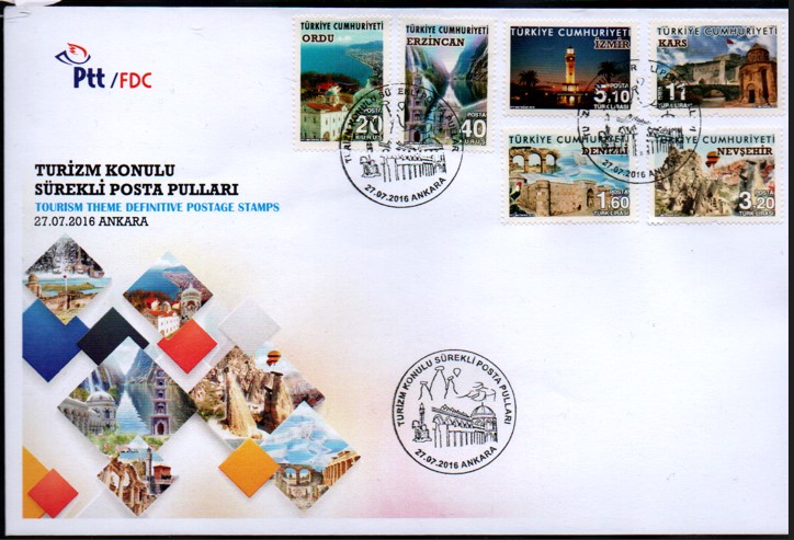 2016 TURİZM KONULU SÜREKLİ POSTA PULU FDC