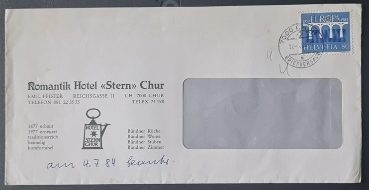  Romantik Hotel Stern Chur Zarfı – Helvetia 1984