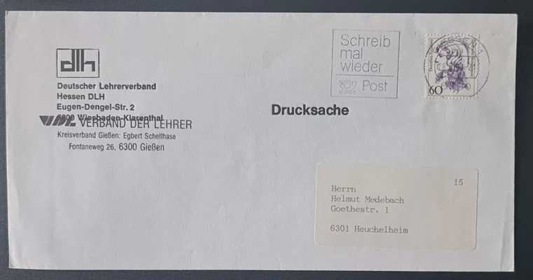 DLH Gießen Basılı Evrak Zarfı – Portre Pulu 60 Pfennig