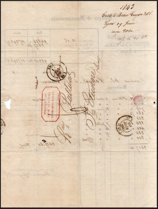 1849 lyon bankacılık belgeleri – teste-le-beau & tissier-fau damgalı efemera