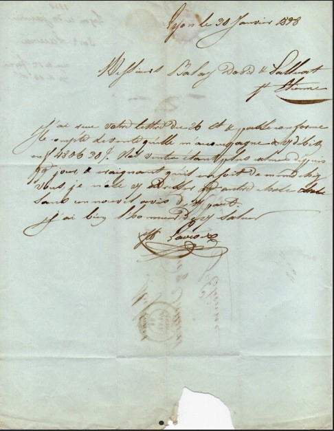 1838 lyon’dan st etienne’e fransız mektubu – posta damgalı efemera