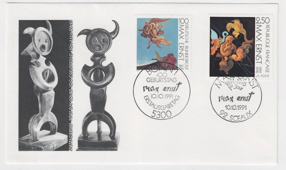 1991 Almanya Fransa Ortak Baskı Max Ernst’in 100. doğum günü, Nadir FDC