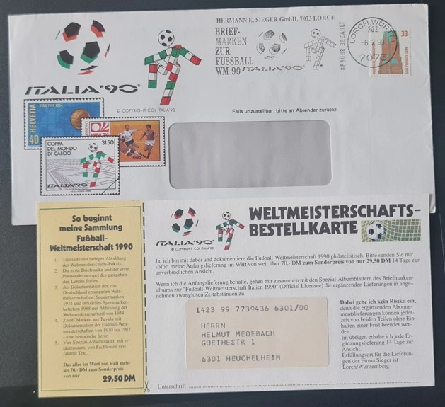 Sieger GmbH Futbol Dünya Kupası Koleksiyon Zarfı – Lorch 1990