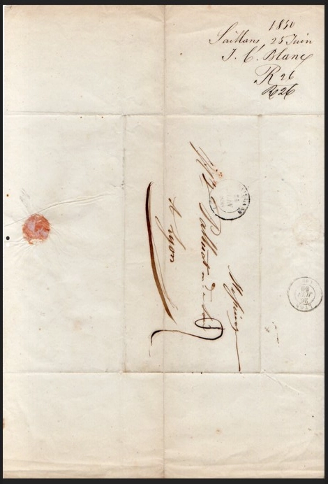 1856 Saillans mektubu – monsieur rolland’a yazılmış posta efemera