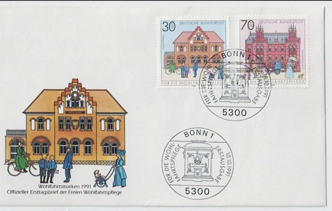 Almanya 1991 Wohlfahrt: Almanya’daki tarihi postahaneler FDC