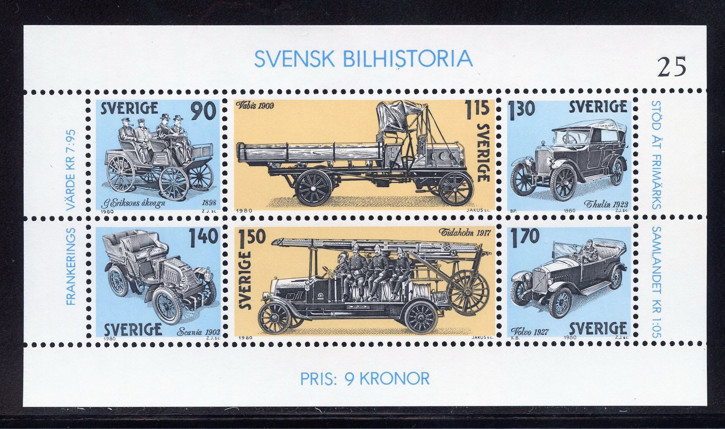 1980 İSVEÇ OTOMOBİL TARİHİ HATIRASI BLOK