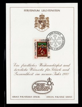 1988 Vaduz – Liechtenstein Noel Özel Damgalı Kart Pullu