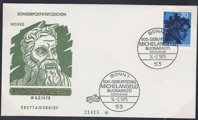 Almanya 1975  Michelangelo’nun 500. doğum günü FDC