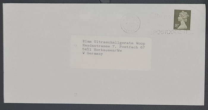 UK–West Germany İş Mektubu Zarfı – Queen Elizabeth II 18p Pul